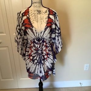 Bathing suit coverup, Large, blue, white & red, slightly used